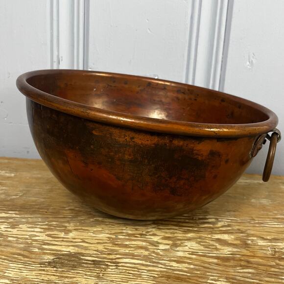 Vintage French Copper Mixing Bowl Pastry Chef Round Bottom 10” Rolled Rim Heavy - Picture 14 of 16
